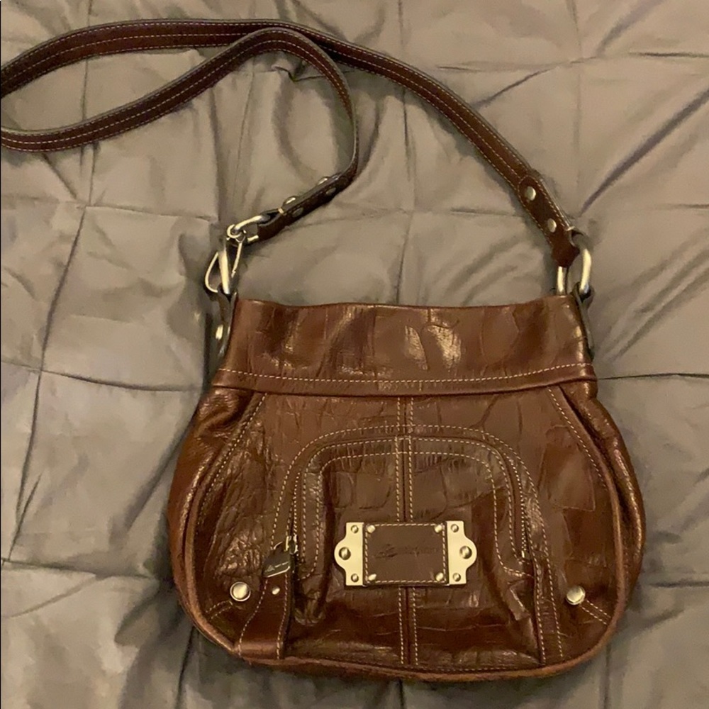 B Makowsky Reptile Embossed Leather Crossbody